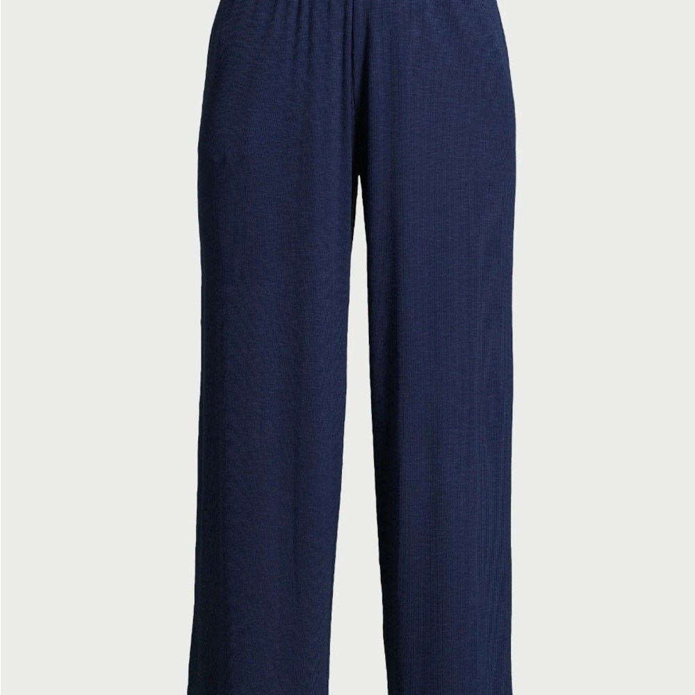 Joyspun Nautical Navy Ribbed Knit Pull On Side Pockets Sleep Pants - Picture 2 of 13